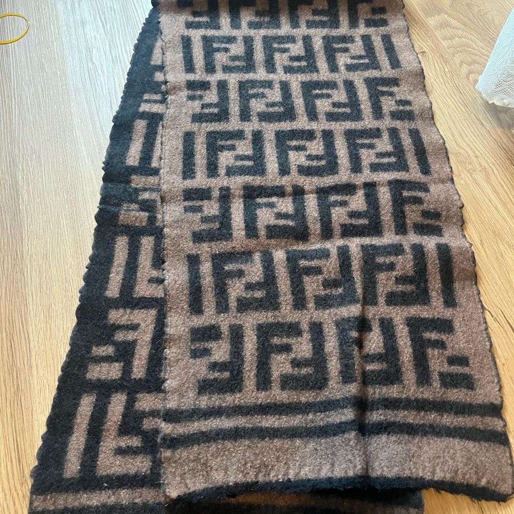 FENDI Brown and Black Patterned Scarf